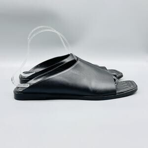 FRAME Sandals Womens 10 Black Leather Slip On Square Open Toe Ring Flat Shoes